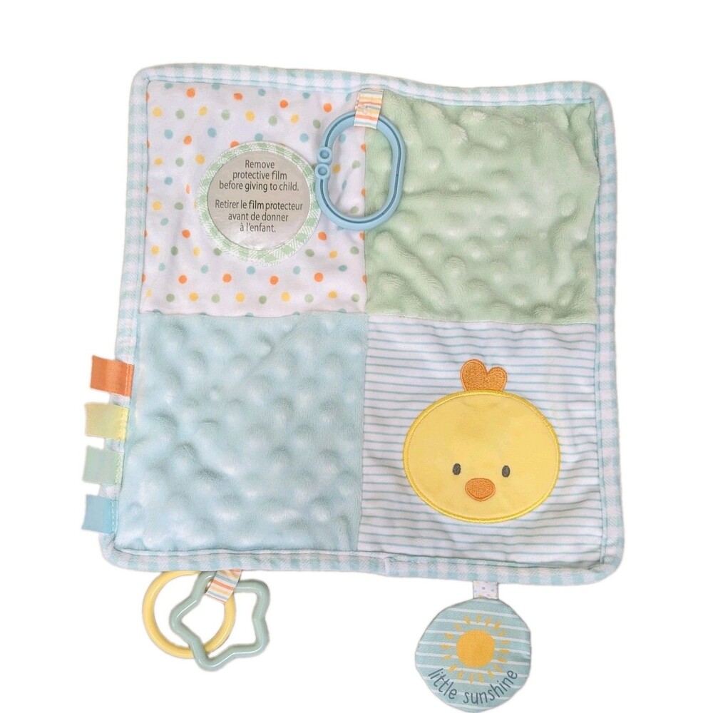 Magic Years Lovey Sensory Blanket Crinkle Mirror Tags Aqua Blue Chick 11.5"